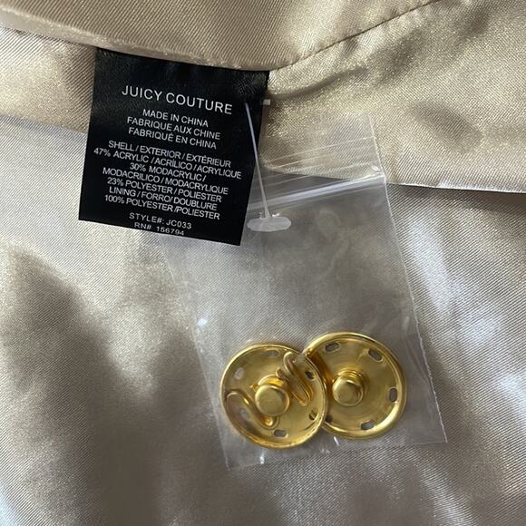 Juicy Couture Black Label Burgundy Stripe Faux Fur Button Coat Size Small - Picture 7 of 10